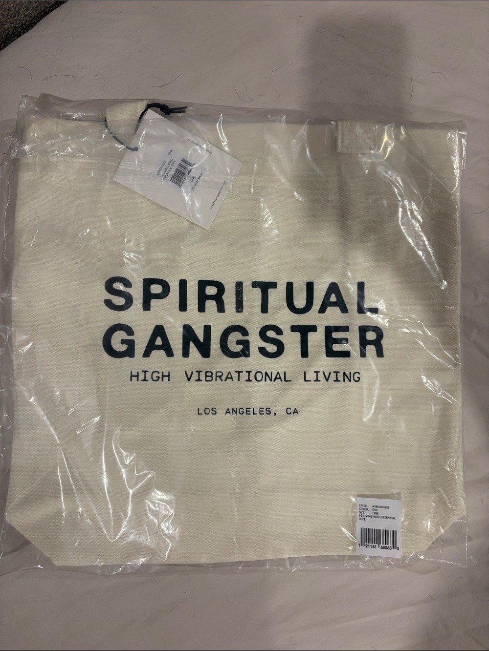 Spiritual Gangster Cream Canvas Tote with Black Logo